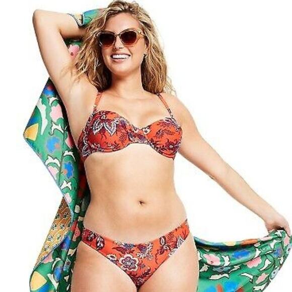 Bikini Top Underwire Leafy Floral Print D/DD - RHODE Orange Floral NWT - Picture 1 of 6